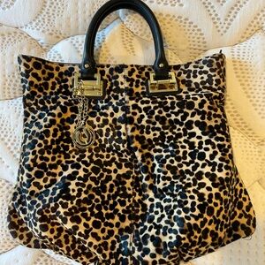 CHARLES JOURDAN leopard calf hair tote purse